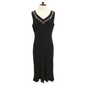 VTG 100% Silk Black Dress with Embroidered Collar